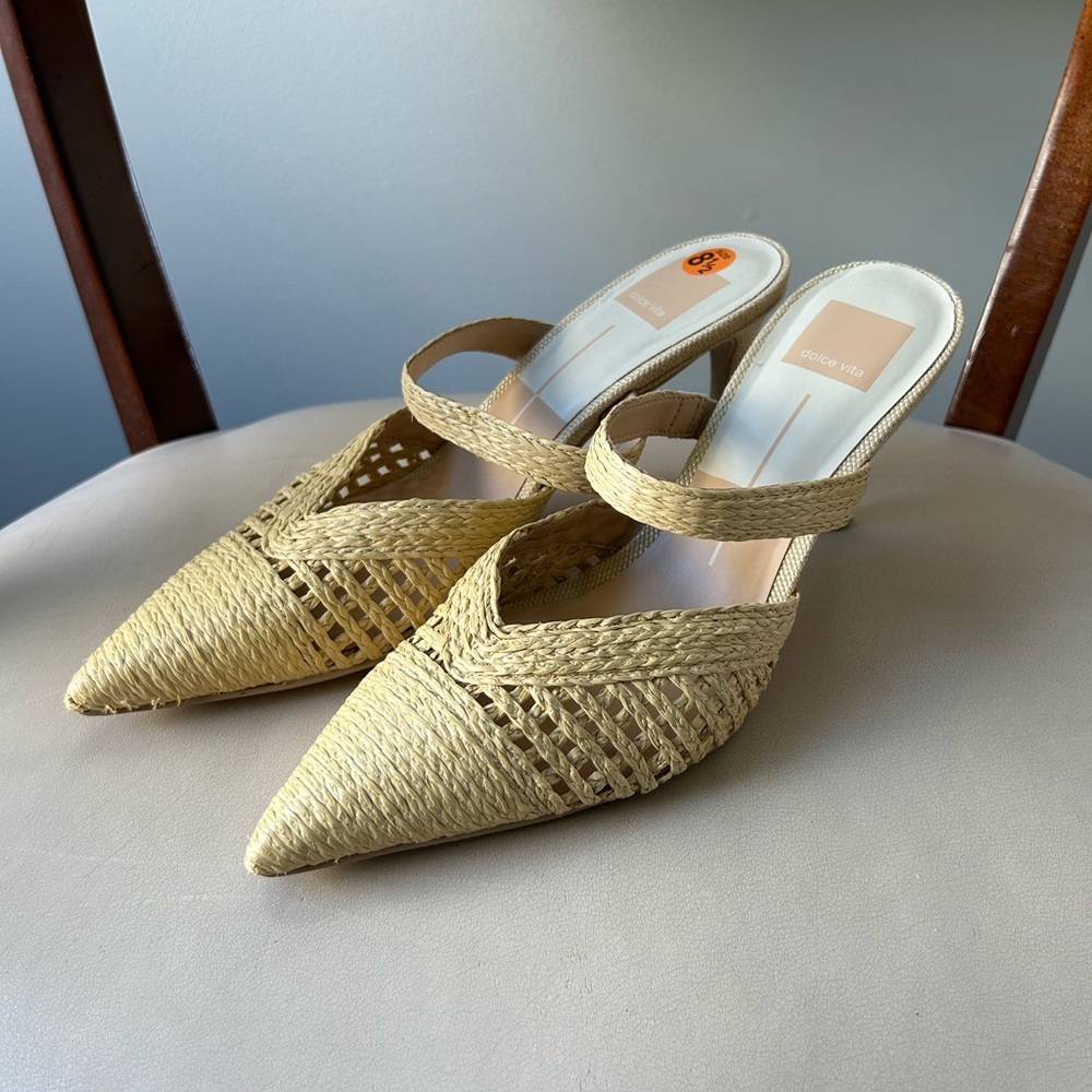 Dolce Vita tan woven pointed toe heels